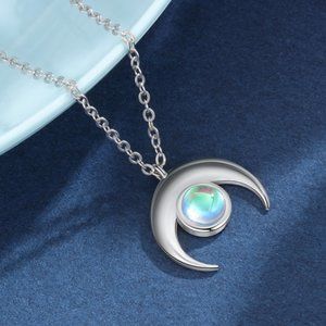 Delicate Moonstone Necklace and Rhodium Silver Pendant
